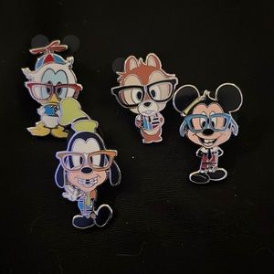 Set of 4 - Disney Pins -  Nerds Rock! Collection - Mickey, Goofy, Donald, Dale